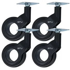 MS Beschläge Ø 4er Set Schrankrolle Schwarze Moderne Möbelrolle 60mm Kunststoffrolle Lenkrolle 30kg Traglast (Ohne Bremse, 4)