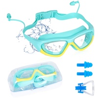 Schwimmbrille, Unisex Antibeschlag Schwimmbrillefür Kinder Taucherbrille mit Ohrstöpseln, Nasenclip, UV-Schutz Weitsicht-Kinderbrille für Kinder, Jungen, Mädchen(Grün)