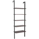 COSTWAY Leiterregal Bücherregal, 5-stufig, mit Metallrahmen, 183 cm braun