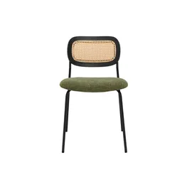 miliboo Designstühle aus grünem strukturiertem Samtstoff, schwarzem Metall und Rattan-Geflecht (2er-Set) MIRANDA
