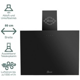 Dunstabzugshaube Schwarz Kopffrei 80 cm 1000m3/h Abluft-Umluft Gurari GCH 286