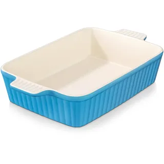 MALACASA, Serie Bake.Bake, Auflaufform Große 39,6 cm mit 4,2 Litern - Ideal für 4-6 Personen. Keramik - Auflaufformen für Lasagne, Tiramisu, Aufläufe und mehr - Eckig (Blau)