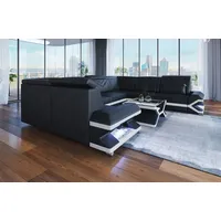 Sofa Dreams Wohnlandschaft Leder Sofa Couch Sorrento U Form Ledersofa, mit LED, wahlweise mit Bettfunktion als Schlafsofa, Designersofa schwarz