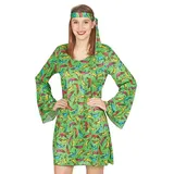 Hippie-Kostüm Pop Banana Damen Retro Hippie Kostüm - Grün - Hippie Kleid mit Trompetenärmeln und Haarband 70er Jahre Kostüm Festival Schlagermove Karneval Hawaii Mottoparty Bohemain Chic Stil 44/46