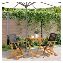 vidaXL 3-tlg. Bistro-Set Schwarz Poly Rattan und Massivholz