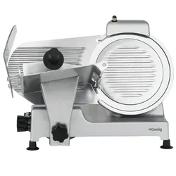 H.Koenig Elektrischer Alleschneider MSX250, Wurstwaren, professionell, Schnitt 0-12 mm,Klinge 25 cm, eingebauter Schärfer, 282 rpm, Silber