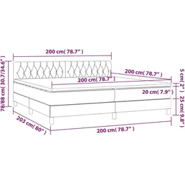 vidaXL Boxspringbett mit Matratze & LED Dunkelgrau 200x200 cm Stoff