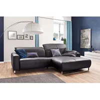 KAWOLA Sofa YORK Leder Life-line mocca Recamiere rechts Fuß Metall Chrom matt