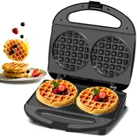 YASHE Waffeleisen klein, Doppel-Waffeleisen Rund, Waffeleisen mit Antihaftbeschichtung, Automatischer Temperaturkontrolle und kühlem Griff, Black