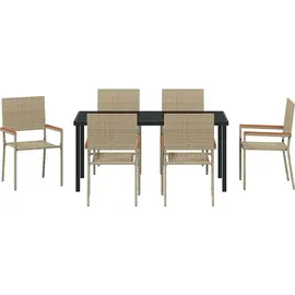 vidaXL Garten Essgruppe 7 pcs Beige Poly Rattan vidaXL