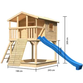 Karibu Stelzenhaus Benjamin Set Natur Holzrampe Rutsche 3 m Blau