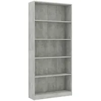 VidaXL Bücherregal 5 Fächer Betongrau 80x24x175 cm Holzwerkstoff