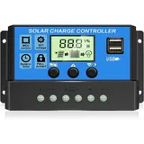 OOYCYOO 30A 12V/24V Solar Laderegler Solar Ladegerät Controller Solarpanel Batterie Intelligente Solarregler mit 5V Dual USB Port LCD Anzeige für Blei Säure Batterien