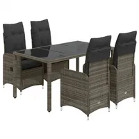 vidaXL 5-tlg Garten-Bistro-Set mit Kissen Grau Poly Rattan Modell 8