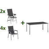 KETTLER KETTALUX-PLUS/Basic Plus Padded Sitzgruppe, silber/anthrazit/grau, Alu/Textilene, Tisch 160x95 cm, 2 Multipo, 4 gepolsterte Stapelsessel