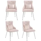 Merax Polsterstuhl (4 St), 4er Set Esszimmerstühle Wohnzimmerstuhl mit Lendenkissen Samt, Rosa