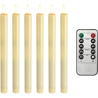 MeetUs 6 Stück Led Stabkerzen mit Fernbedienung, Flammenlose Tafelkerzen, Batteriebetriebene LED Kerzen für Weihnachtsdeko (Elfenbein, 0.82 X 9.84 Zoll)