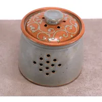 Palatina Werkstatt von Hand gefertigter, glasierter Knoblauchtopf/Kräutertopf aus grauem Steingut | hochwertige Qualitätskeramik (Knoblauchtopf)