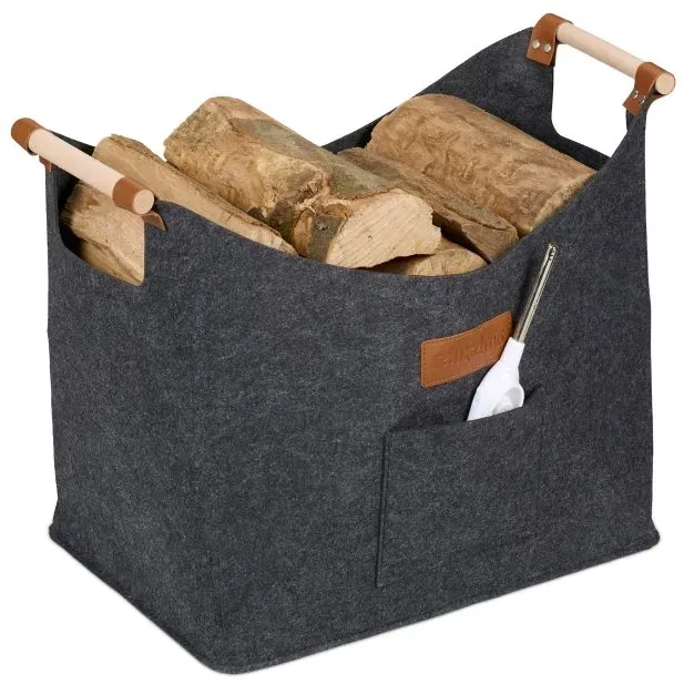 Relaxdays Kaminholzkorb aus Filz Braun,Hellbraun,Grau