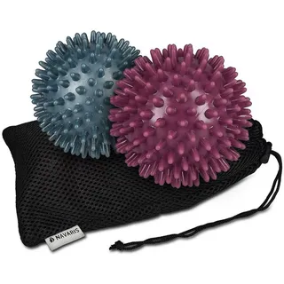 Navaris 2x Igelball mit Noppen - 2er Set Igel Ball Massageball - Massage für Hand Fuß Rücken Balance - Fitness Noppenball Ø 8cm medium und hart