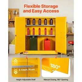 Vevor Feuerlöschschrank feuerlöschfähiger brennbarer Lagerschrank (110 L) mit verstellbarem Regal, Feuerlöschschränke aus kaltgewalztem & verzinktem Stahl, Gelb Schutzschrank Gefahrstoffschrank