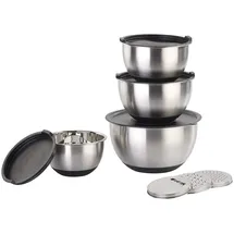 Rosenstein & Söhne 11-teiliges Premium-Rührschüssel-Set mit 3 Reibeaufsätzen, Edelstahl