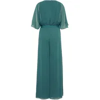 Vera Mont Overall VERA MONT "Damen mit Bindegürtel", Damen, Gr. 38, Normalgrößen, grün (schwarz emerald), Chiffon, Obermaterial: 100% Polyester; Futter: 100% Polyester, ausgestellt, Rundhals, Overalls Overall, Design