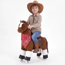 Vevor Reitpferd auf Rollen 76cm, 50kg Belastbares Stehpferd mit Soundfunktion, Spielpferd mit Erhöhtem Sitz Griffen & Pedalen, Braunes Schaukelpferd zum Draufsitzen & Reiten für Kinder von 3-6 Jahren