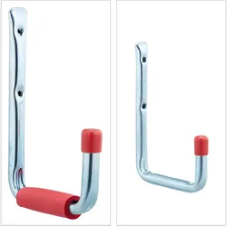 Relaxdays Wandhaken 6er Set, 2 Größen, bis 17,5 kg, Haken für Garage, Werkstatt, Keller, Stahl, Schaumstoff, silber-rot