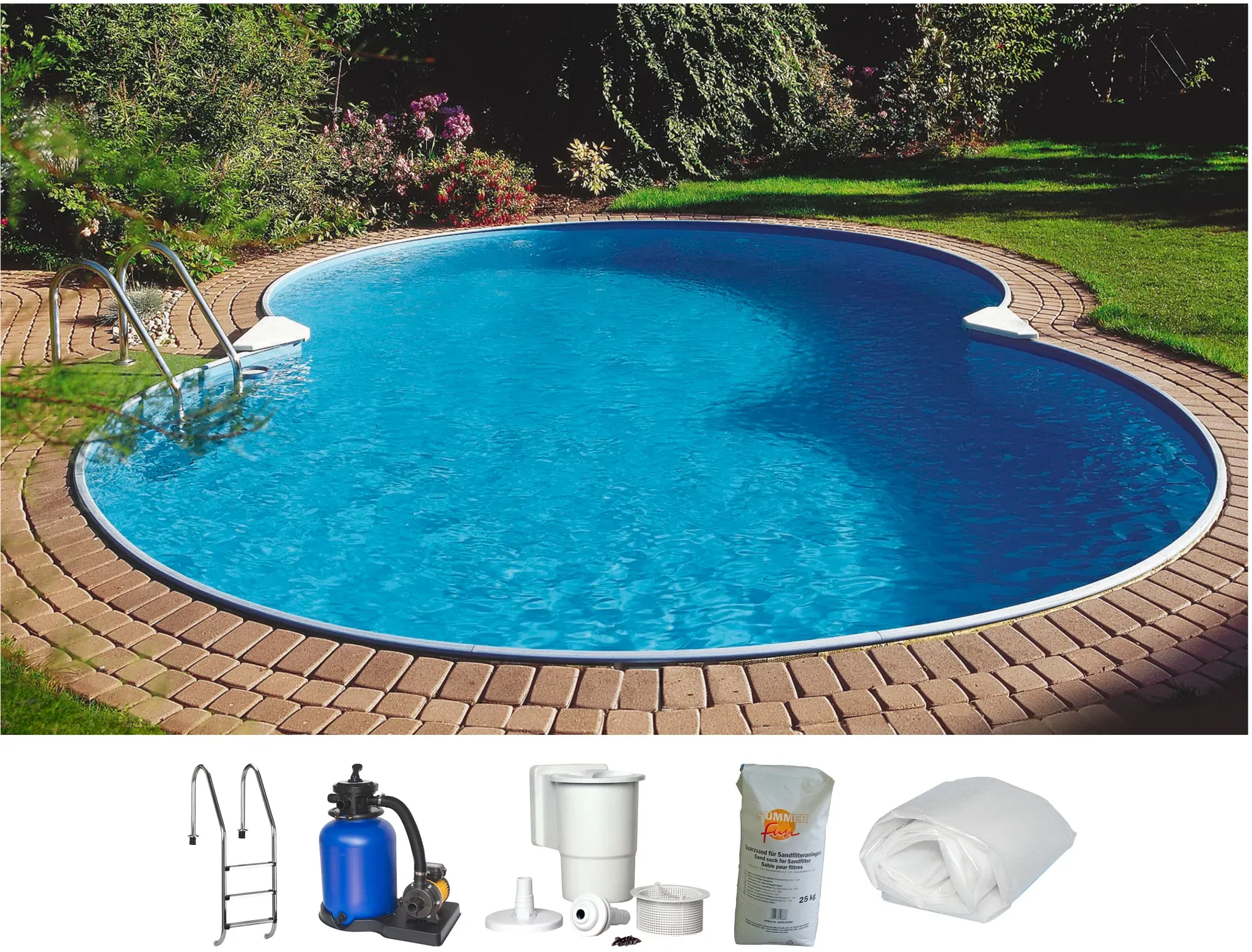 Achtformpool CLEAR POOL "TULUM", weiß, B:300cm H:120cm L:470cm, Schwimmbecken, für den Volleinbau