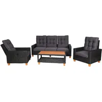 Mendler Gartengarnitur HWC-G28, Sitzgruppe Lounge-Set, Akazie Holz halbrundes Rattan verstellbar MVG ~ anthrazit, Kissen grau