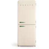 CREATE / RETRO FRIDGE FRIDGE COMBI 185 SAGE/Kombi-Kühlschrank mit Gefrierfach 401L in Cremeweiß, Griff Salbeigrün / 190W, No Frost System, 3 Ablagen, 2 Schubladen, Temperaturregler, 70x65x185 cm