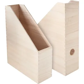 VBS 2er-Pack Holz-Stehsammler, Steh-Ordner, mit Griffloch 25x9x32cm unbehandelt
