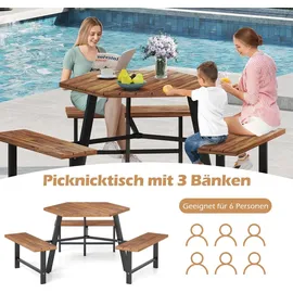 Costway Picknicktisch Set 4-tlg. Braun/Schwarz