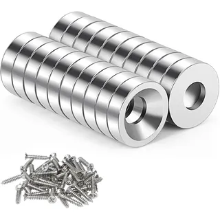 Neodym Magnete,20 Stück Magnete Extra Stark,Mit Loch 10x3-3 mm,Neodym Magnete Extra,Groß Stark Rund,für Küchenschrank Kühlschrank
