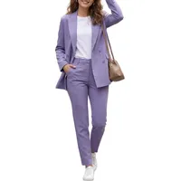 Damen 2-teiliges Hosenanzüge, zweireihiges Blazer-Set, lässiger lockerer Langer Blazer und Lange Hosenanzüge mit Taschen, Flieder, Mittel - M