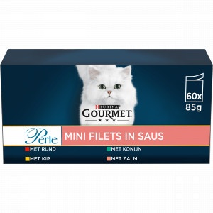 Gourmet Perle Mini Filets in saus met rund, kip, konijn, zalm natvoer kat (60x85 g)  2 x (60 x 85 g)