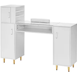VEVOR Maniküretisch 1355 x 360 x 1080 mm Nagelschreibtisch, Make-up-Nagelstation mit Aufbewahrungsschränken, acetonbeständiger Nail-Tech-Tisch für den Spa-Arbeitsplatz, Handgelenkauflage, Weiß