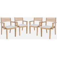 Sweeek 4er-Set Gartenstühle aus Akazienholz beige mit Kissen, 59