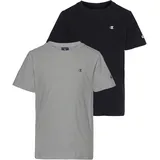 Champion T-Shirt CHAMPION, Jungen, Gr. XXL (176), schwarz (schwarz, grau), Jersey, Obermaterial: 100% Baumwolle, meliert, schmal normal, Rundhals, abgesteppt, Shirts T-Shirt, für Kinder