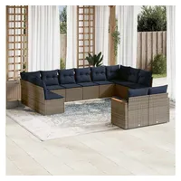 vidaXL Gartensofa-Set 12-tlg. grau Polyrattan