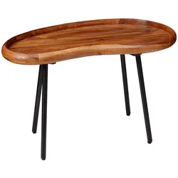 KADIMA DESIGN Retro Couchtisch UMBRIEN: Massivholz und Metallbeine, Nierenform, Sheesham-Holz, Handgefertigt