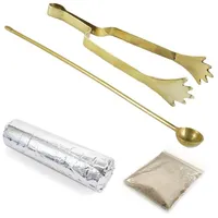 Nklaus 4tlg Set 14cm Räucherzange in Gold Weihrauchlöffel Räucherkohle 40g Räuchersand 40674