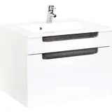 Lomadox - Kleiner Waschtisch 60cm Merano-03 Hochglanz Weiß, Eiche Rauchsilber, B X H X T Ca.: 60 X 54 X 47 Cm
