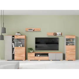 OTTO home Wohnwand OTTO HOME, braun (braun und grau), B:370cm H:145cm T:35cm, Holzwerkstoff, Massivholz, Kastenmöbel-Sets, Wohnwand, schöne moderne Optik