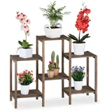 Relaxdays Blumentreppe Holz, Shabby, Innenbereich, Wohnzimmer, Pflanzenregal stehend, 6 Ablagen, HBT 70x89x27 cm, braun,
