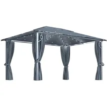 vidaXL Pavillon mit Vorhängen & LED-Lichterkette 4 x 3 m Anthrazit Alu
