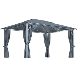vidaXL Pavillon mit Vorhängen & LED-Lichterkette 4 x 3 m Anthrazit Alu