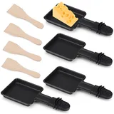 Tigerkinwit Pfännchen Mini 4 Stücke Antihaftbeschichtet Grill Pfännchen Viereckig Mini Raclette Grill mit 4 Holzschaufel für Universal Elektrogrill Käse Eier(Platz)