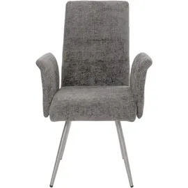 Mendler Esszimmer-Set HWC-G55, 2er-Set Stuhl mit Armlehne+Sitzbank 180cm, Edelstahl gebürstet Stoff/Textil Chenille ~ dunkelgrau